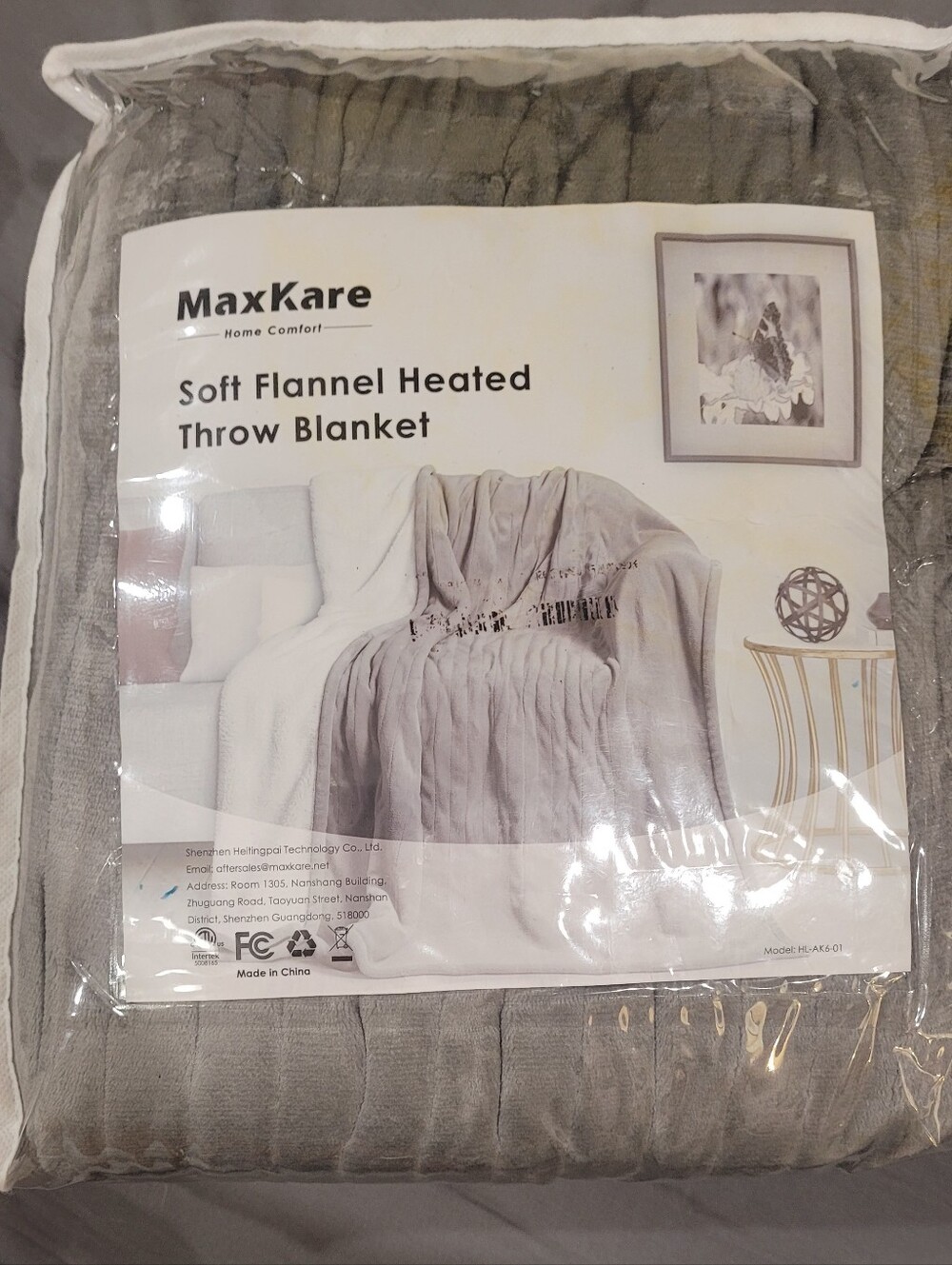 Soft Flannel Sherpa Lined Heated Throw Blanket - Gray